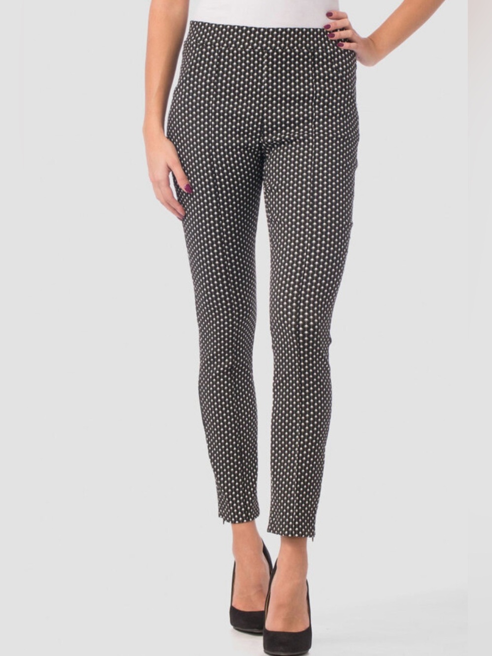 Joseph Ribkoff Black and White High Rise Cotton Slim Straight Polka Dot Pants